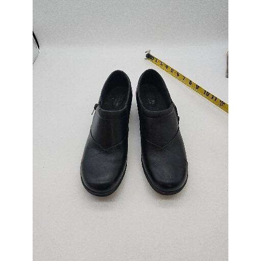 Euc Womens Clarks Black Leather Size 9.5 M Clogs Side Zip